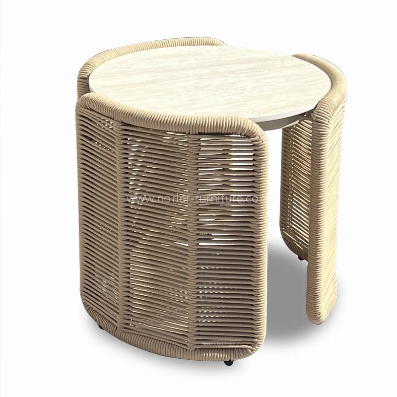 Outdoor Aluminum Rope Weaving Leisure Chair Footstool Set